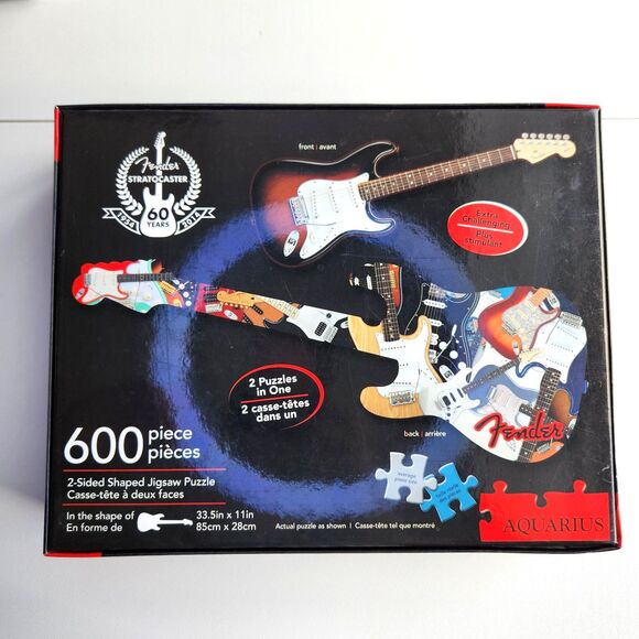 Aquarius Fender Stratocaster 2-Sided Guitar Shaped 600 Pc Puzzle BOX DAMAGE - Picture 3 of 14